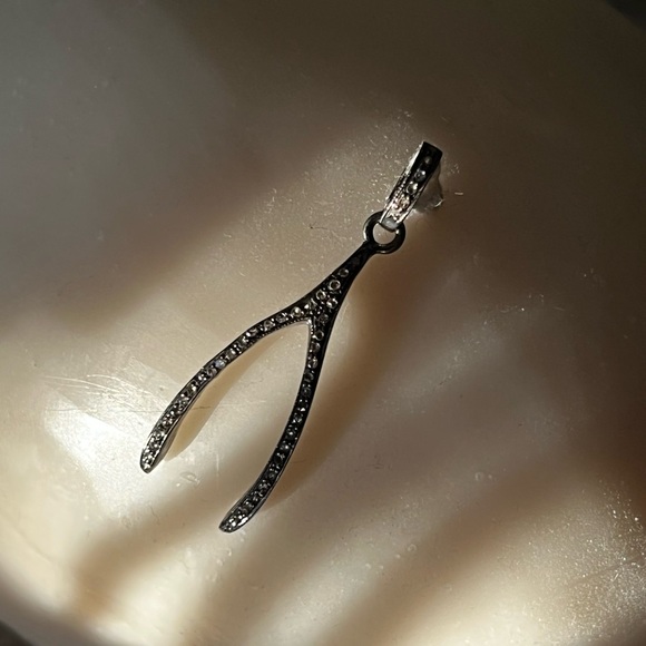 Diamond oxidized 925 silver Wishbone charm 1 7/8”l 5/8”w - Picture 10 of 10